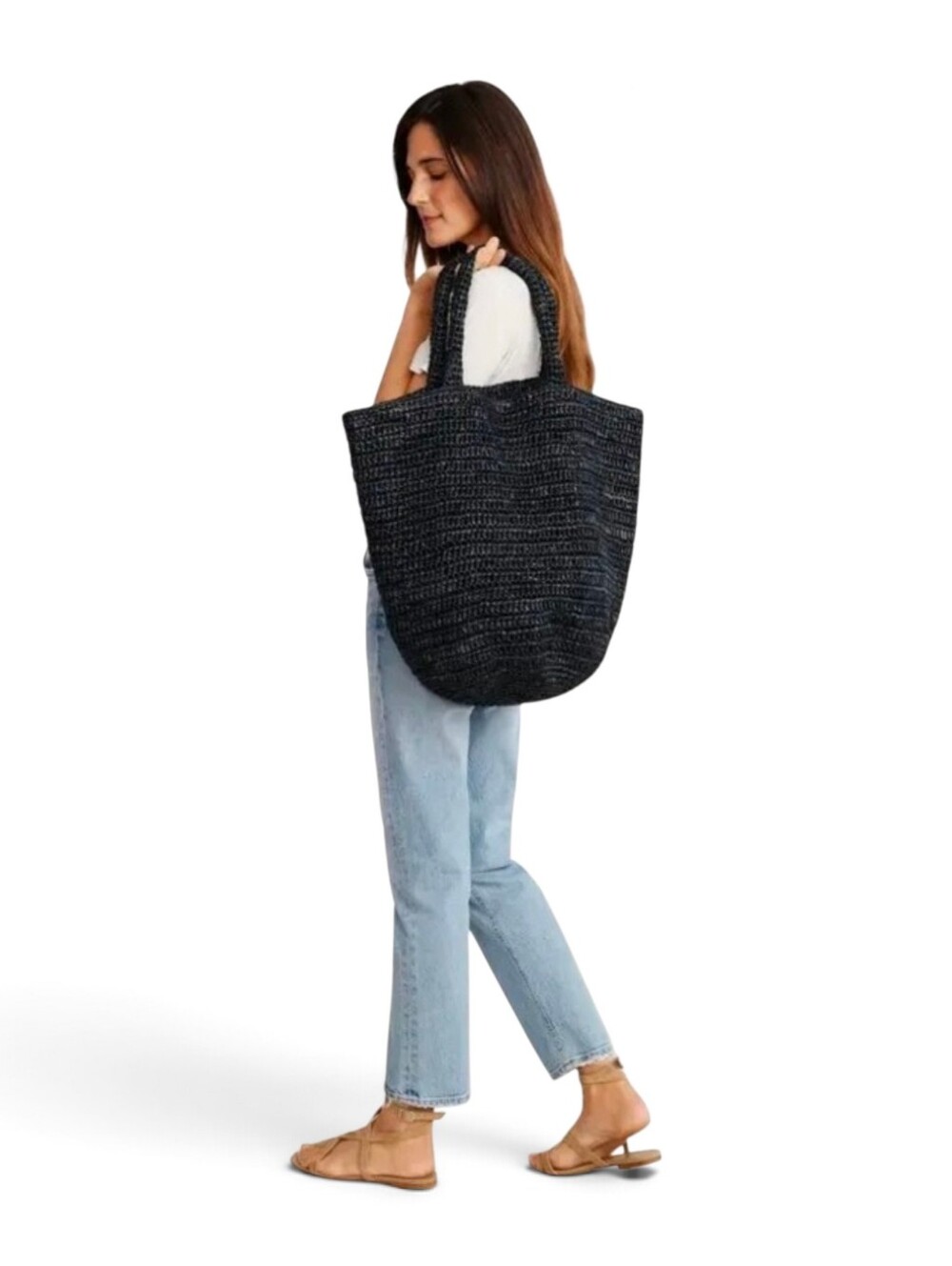 Jenni Kayne Woven Raffia Tote Bag In Black
